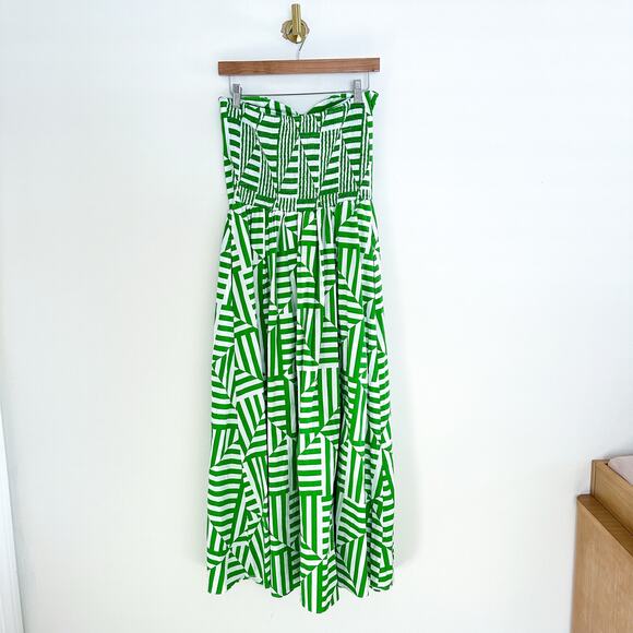 S/W/F Strapless Sweetheart Geometric Printed Cotton Maxi Dress Green L - Picture 3 of 9